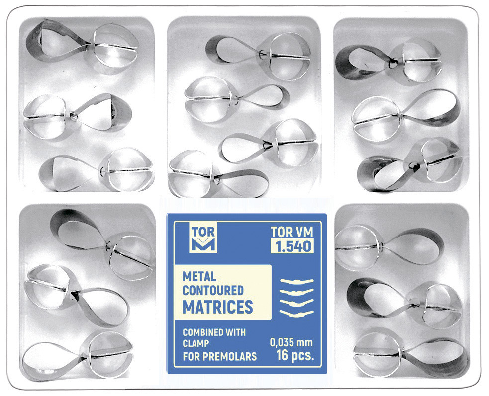 Metal Contoured Matrices for Premolars Combined with Clamp 0,035 mm, 16 pcs. 1.540: